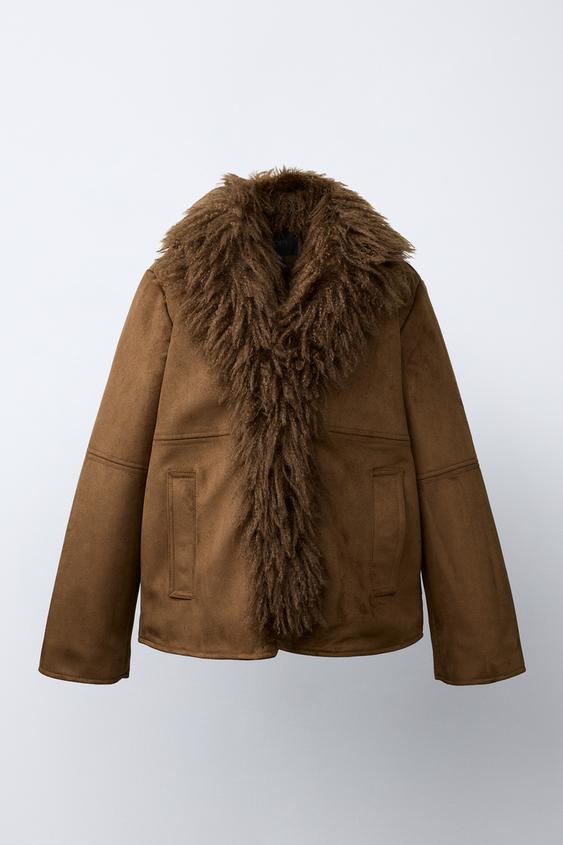 CAZADORA EFECTO ANTE PELO - Marrón de Zara - Imagen 0