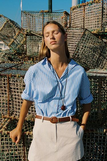 Zara BASIC POPLIN SHIRT - Blue / White