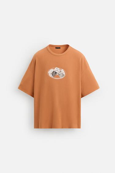 ВАРЕНА ТРИКОТАЖНА ФУТБОЛКА З ПРИНТОМ - Помаранчевий Zara