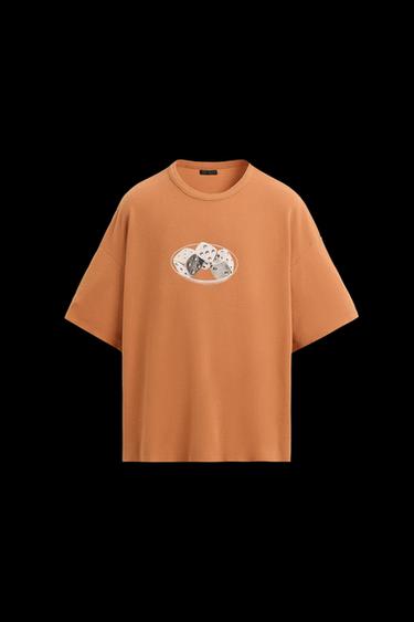 CAMISETA PUNTO ESTAMPADO LAVADO - Naranja de Zara - Imagen 0