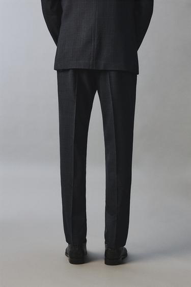 100% WOOL CHECK SUIT TROUSERS - Navy blue by Zara - Image 2