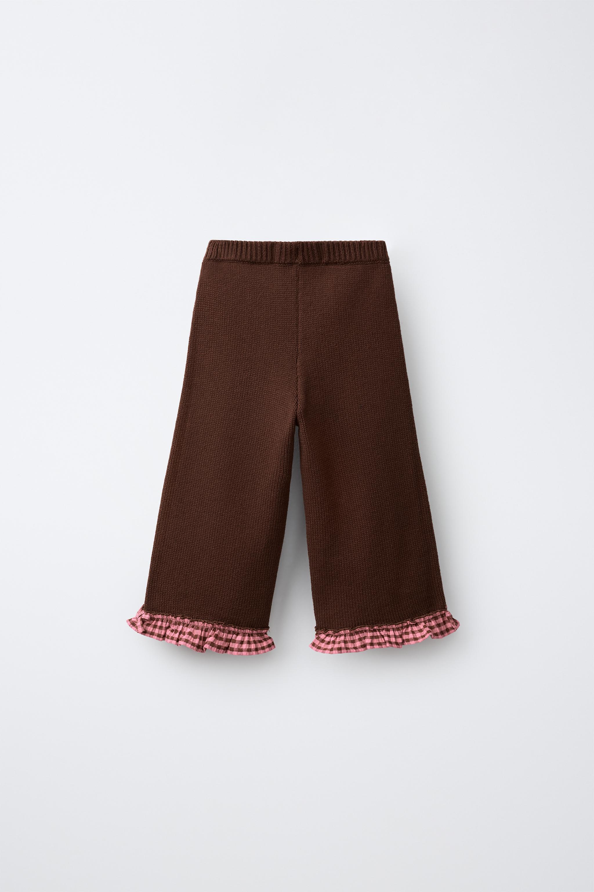 GINGHAM CHECK KNIT CULOTTES — Chocolate
