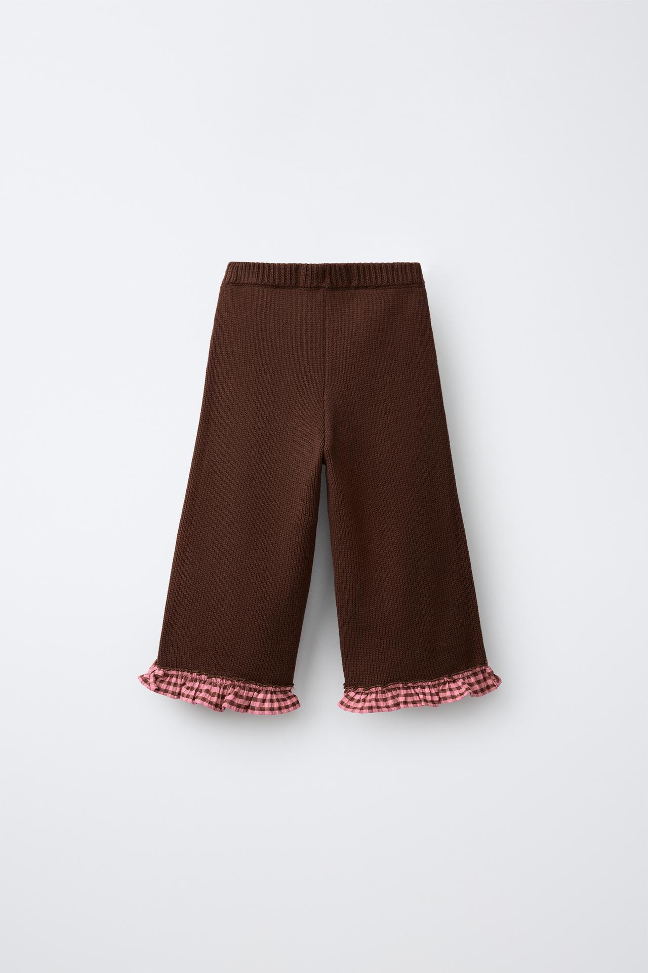 GINGHAM CHECK KNIT CULOTTES — Chocolate
