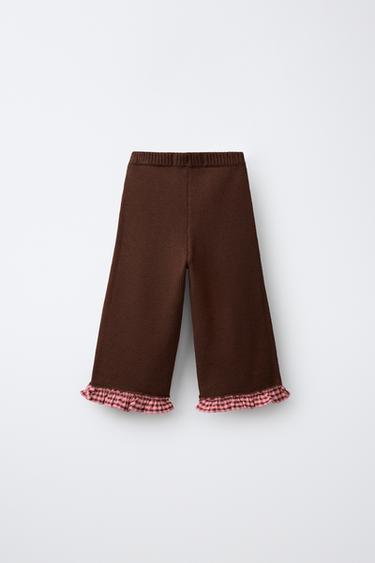 GINGHAM CHECK KNIT CULOTTES — Chocolate 2