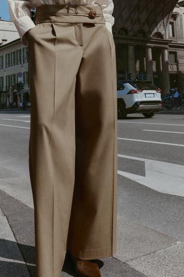GOLD BUTTON WIDE-LEG TROUSERS - Sand by Zara - Image 1
