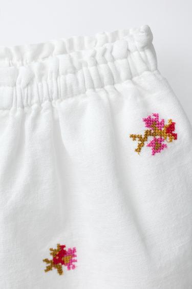 4-10 ANS/ PYJAMA FLEURS BRODÉES AVEC COTON ET LIN - Écru / Chiné de Zara - Image 6