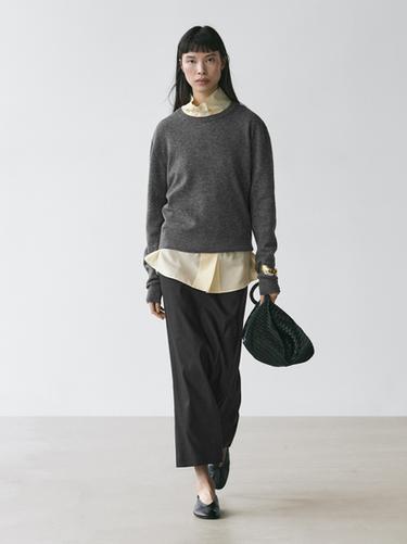 Zara Straight linen blend midi skirt - Black