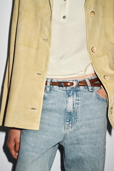 THIN BELT WITH RECTANGULAR BUCKLE - Brown by Zara