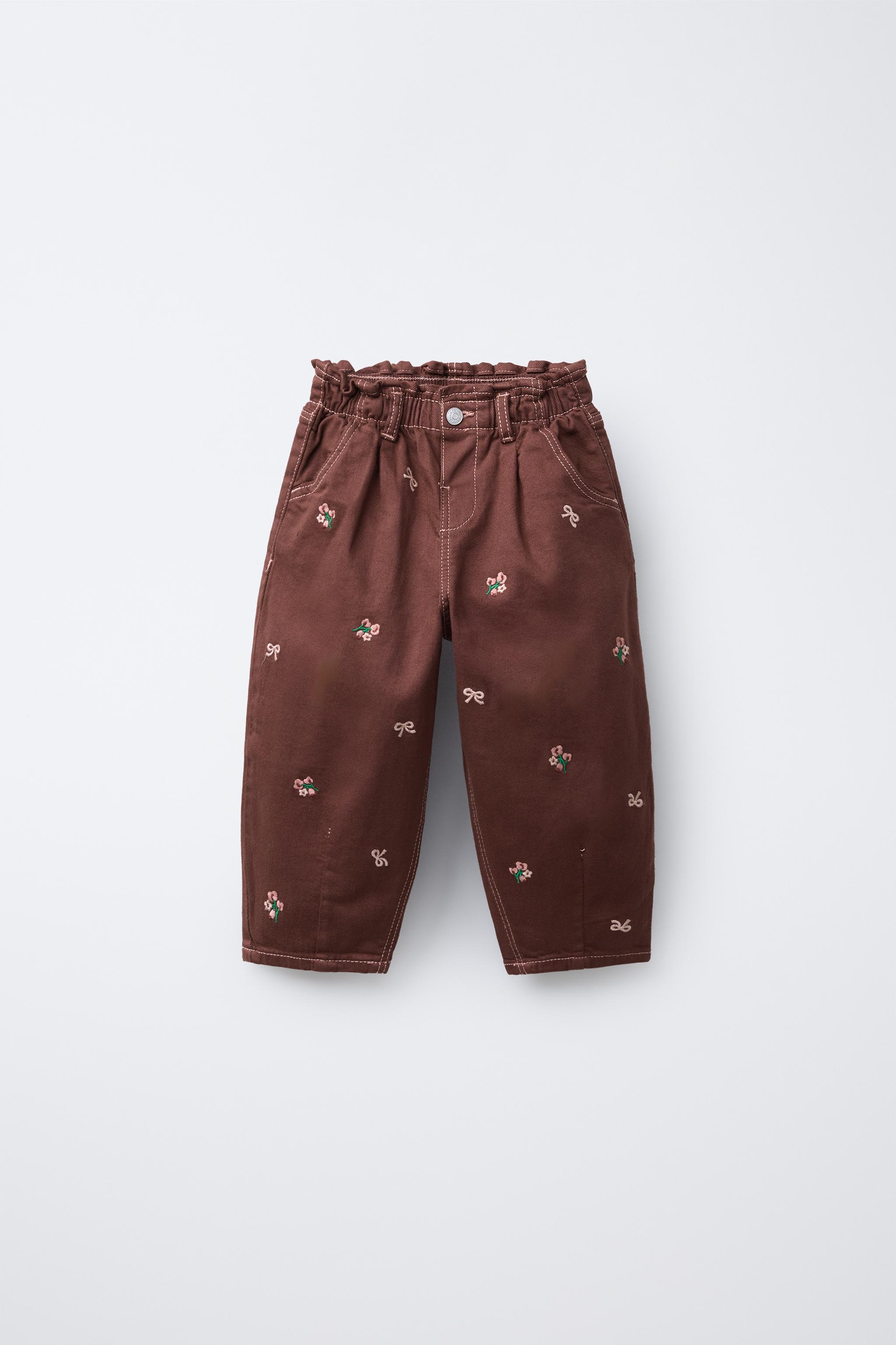 hanaページ 花柄刺繍入りツイルバギーパンツ - エンジ | ZARA Japan / 日本