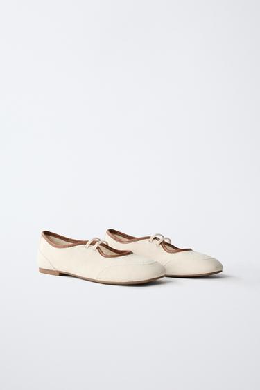 CANVAS BALLET FLATS - Ecru White by Zara