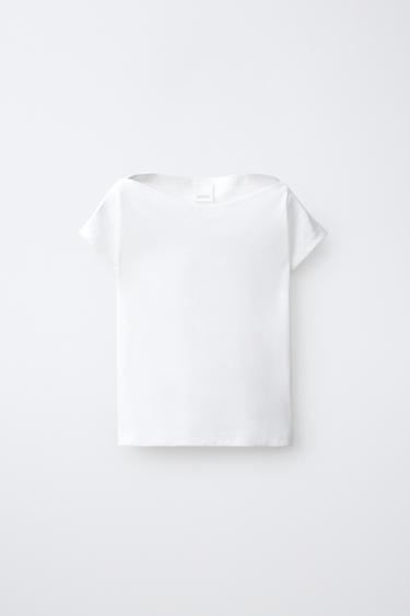 Zara PLAIN BOATNECK T-SHIRT - Ecru