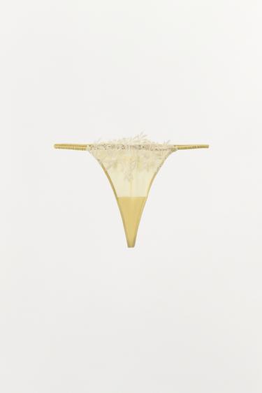LACE THONG WITH CONTRAST TRIM - Printed by Zara