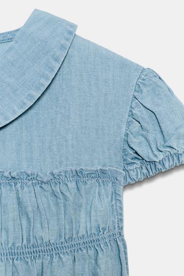 CHEMISE À PLIS ET COL CLAUDINE - Bleu de Zara - Image 7