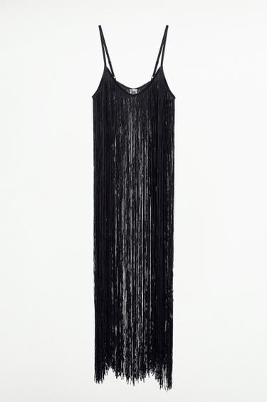 ДЛИННОЕ ПЛАТЬЕ С БАХРОМОЙ — ЧЕРНЫЙ от Zara — изображение 0