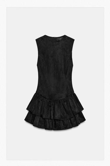 SHORT FAUX SUEDE DRESS WITH RUFFLES - Black by Zara