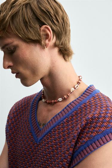 GILET EN MAILLE CONTRASTE - Rouge de Zara - Image 5