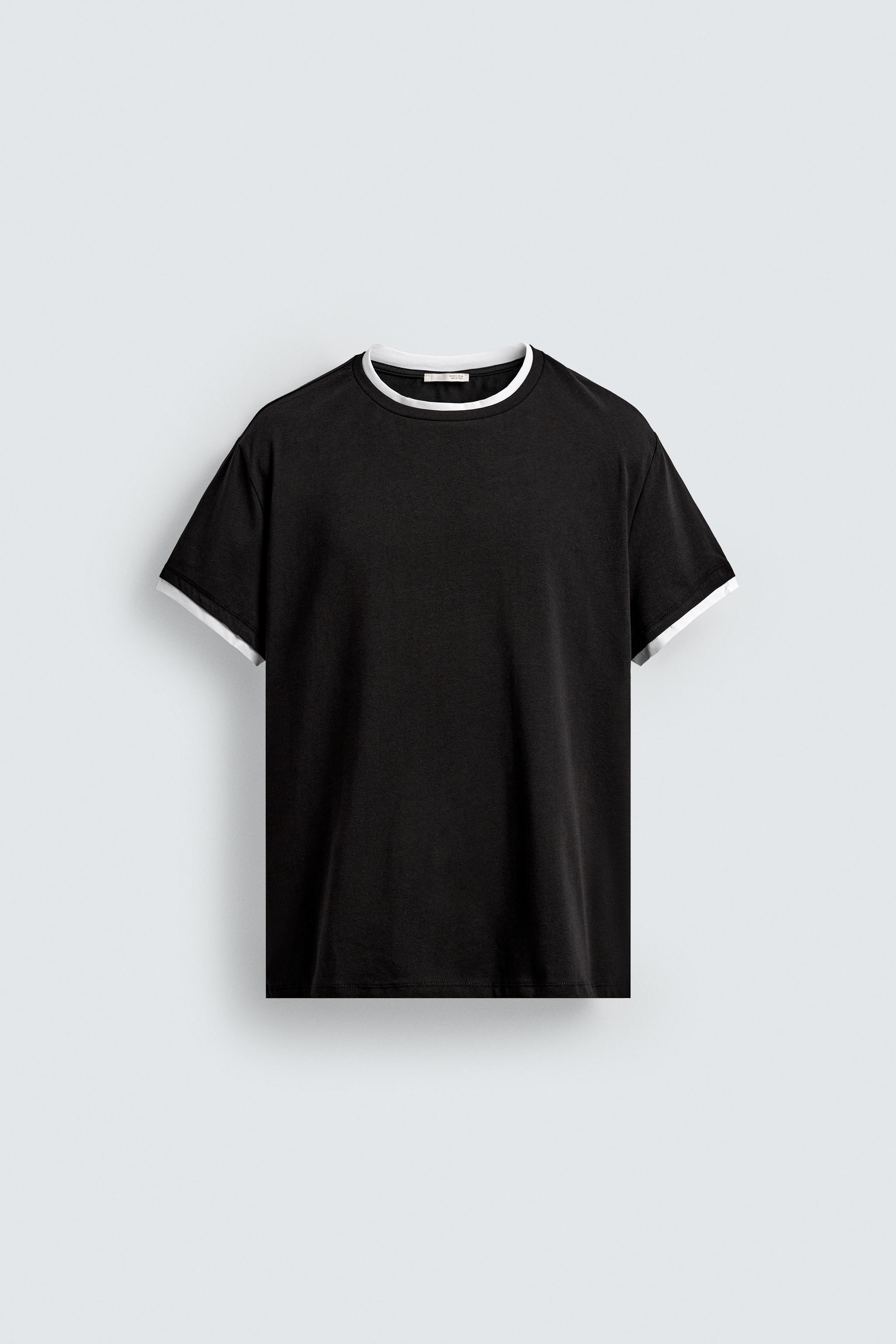 コントラスト仕上げTシャツ - ブラック | ZARA Japan / 日本