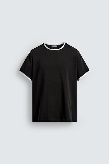 Zara CONTRAST TRIM T-SHIRT - Black - Image 0