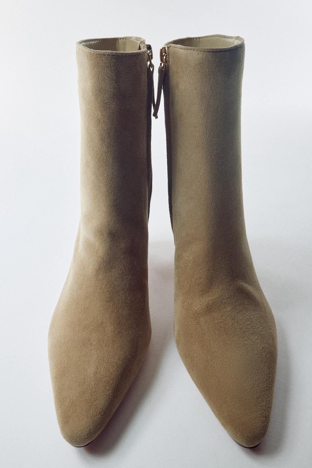 SPLIT SUEDE HEELED ANKLE BOOTS