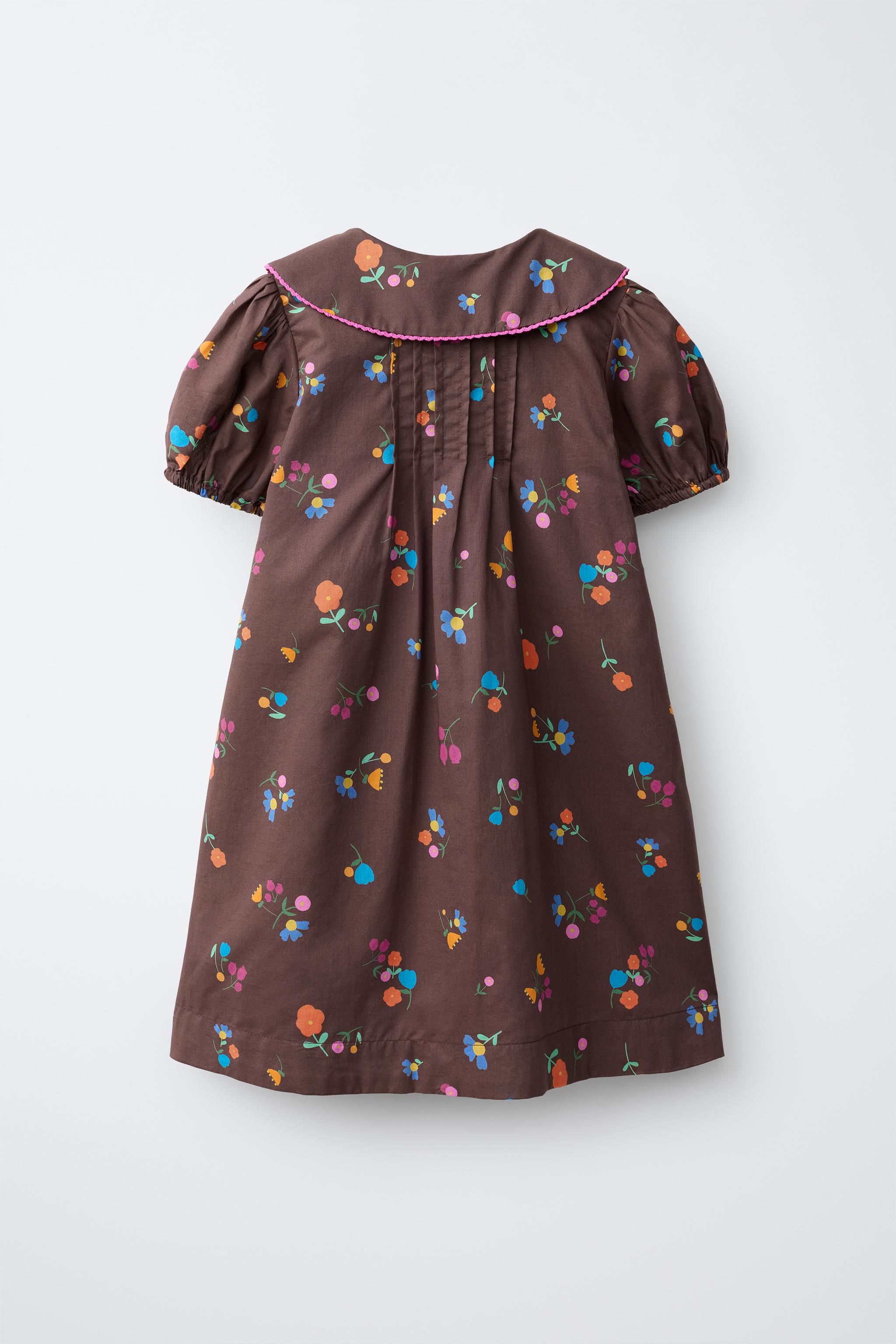 FLORAL PRINT DRESS — Brown