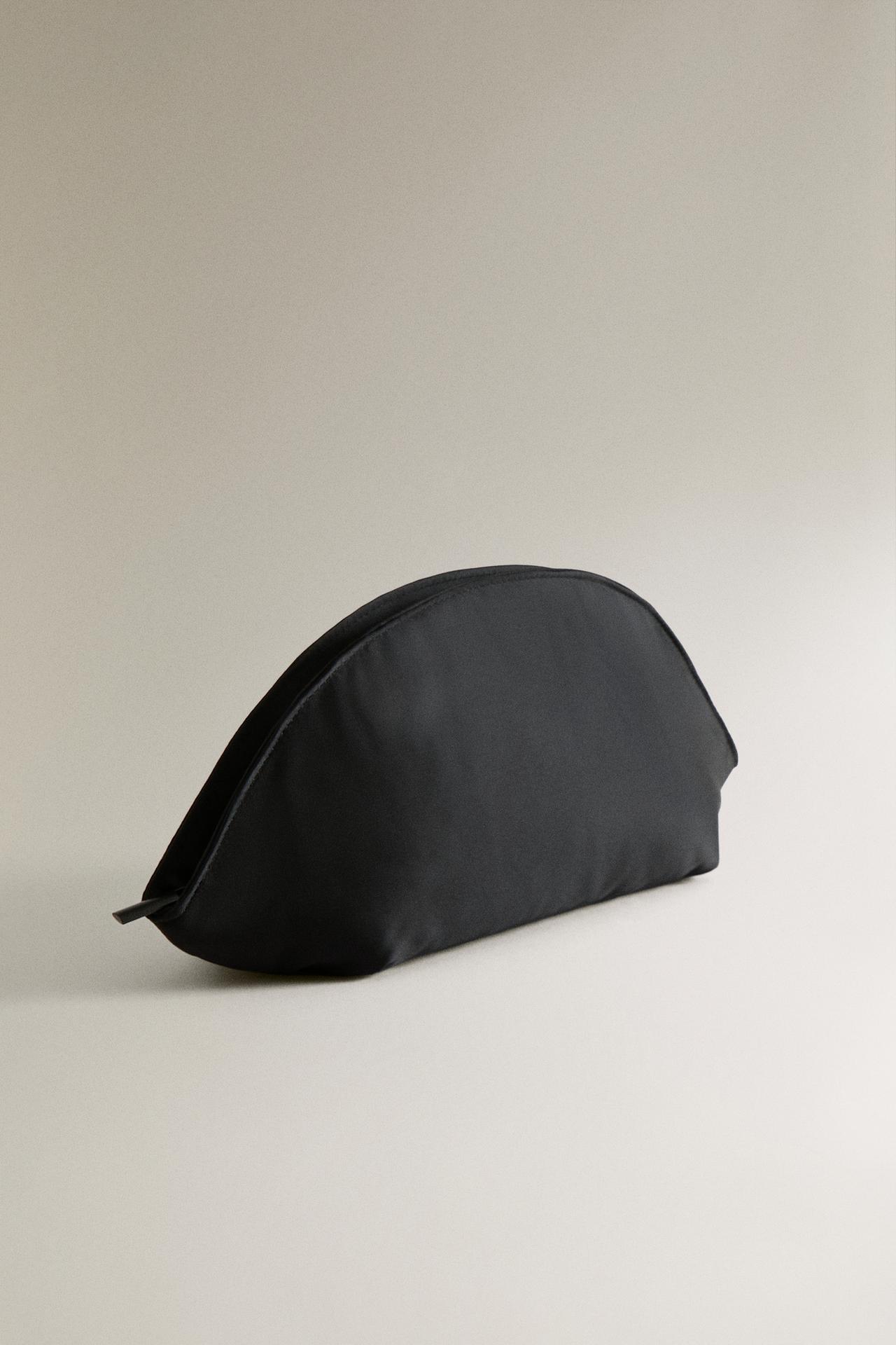 CRESCENT SATEEN MAKEUP BAG — Black