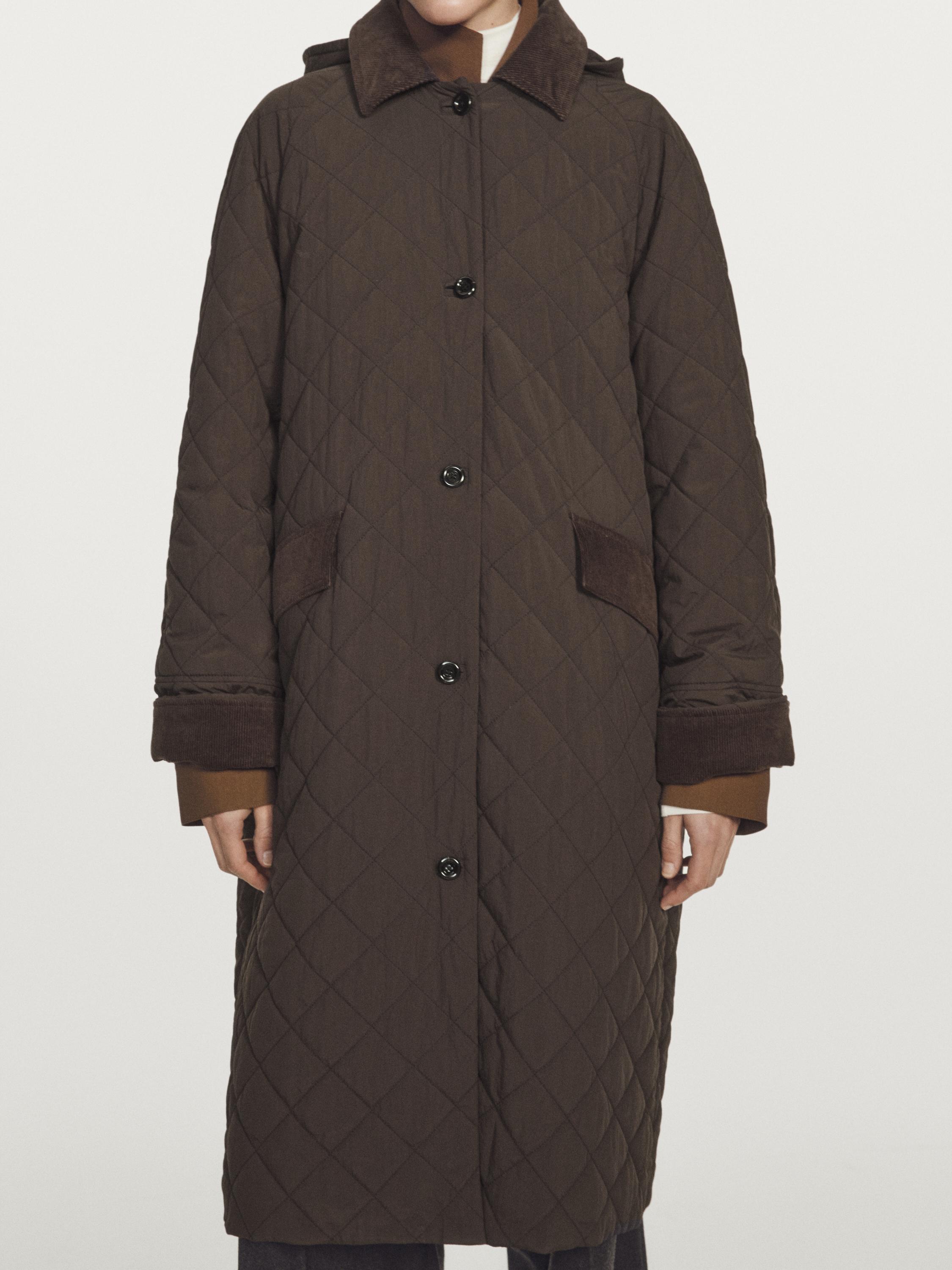 Long water-repellent coat with corduroy detail