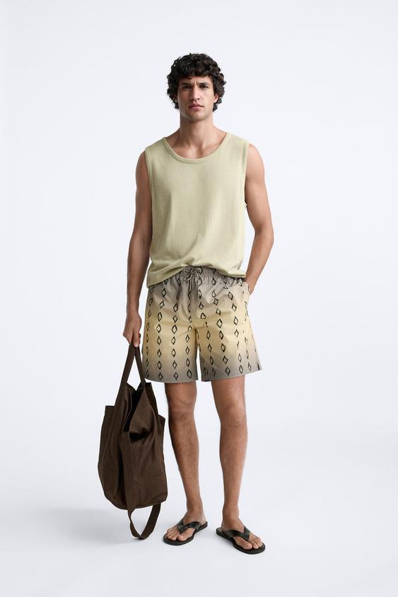 LONG OMBRÉ PRINT SWIMMING TRUNKS - Pastel yellow | ZARA India