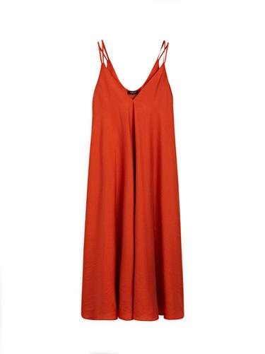 Zara Long flowing dress with double fabric - Burnt orange