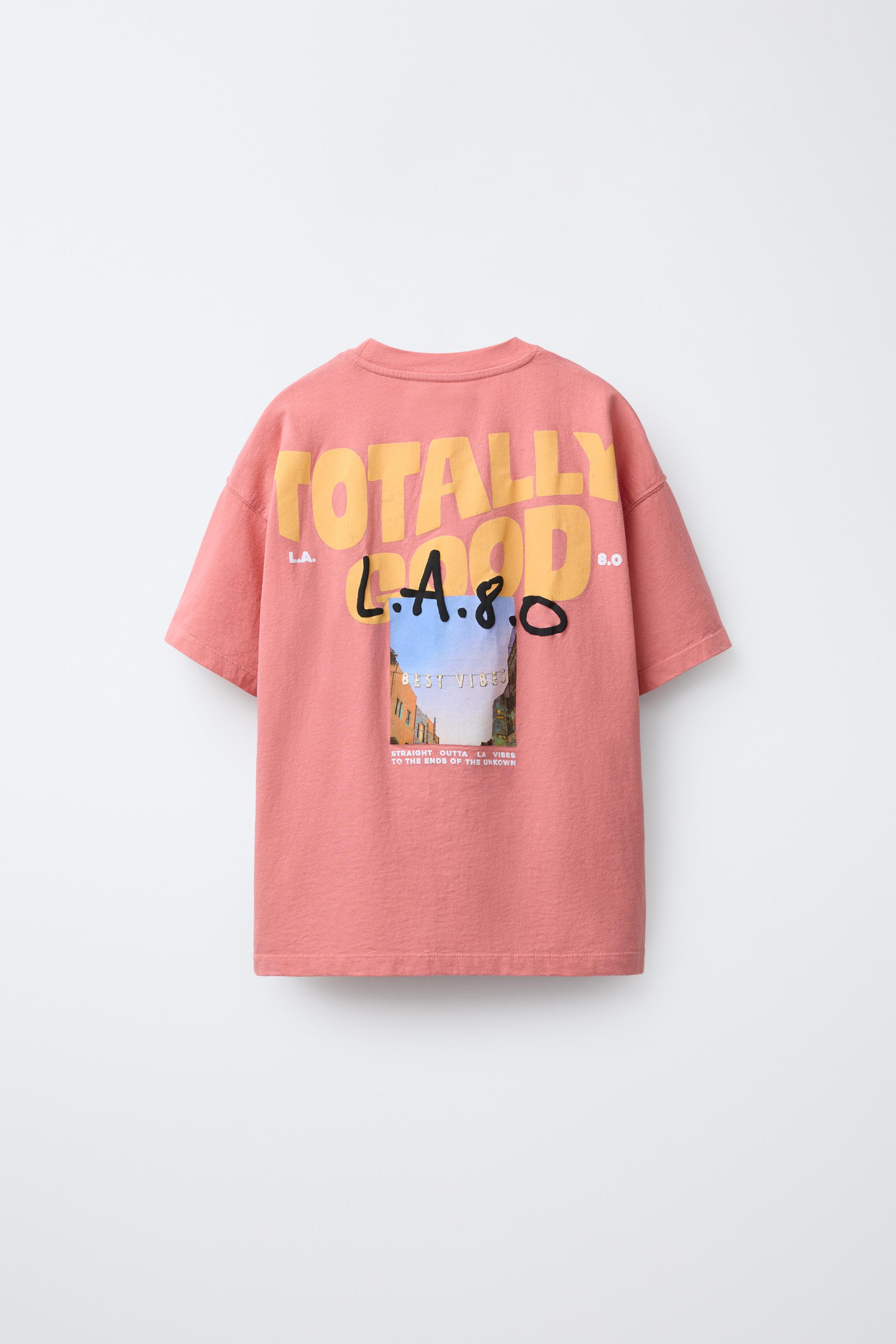 (⋆ᴗ͈ˬᴗ͈)” RAISED PRINT T-SHIRT - Coral | ZARA United States