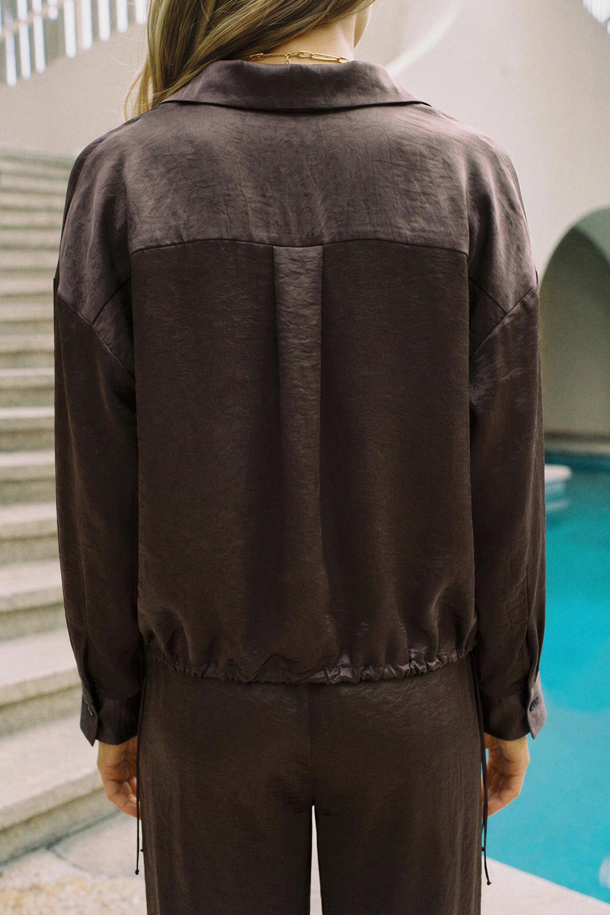 Женские блузки Zara DRAWSTRING SATIN BLOUSE — фото 4