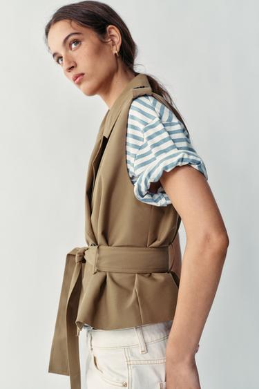 GILET CROISÉ À CEINTURE - Kaki de Zara - Image 5