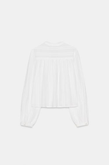LACE-TRIMMED SHORT SHIRT - Oyster-white by Zara - Image 6