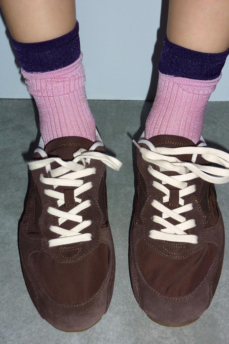 LAYERED-EFFECT RIBBED SOCKS — Pink