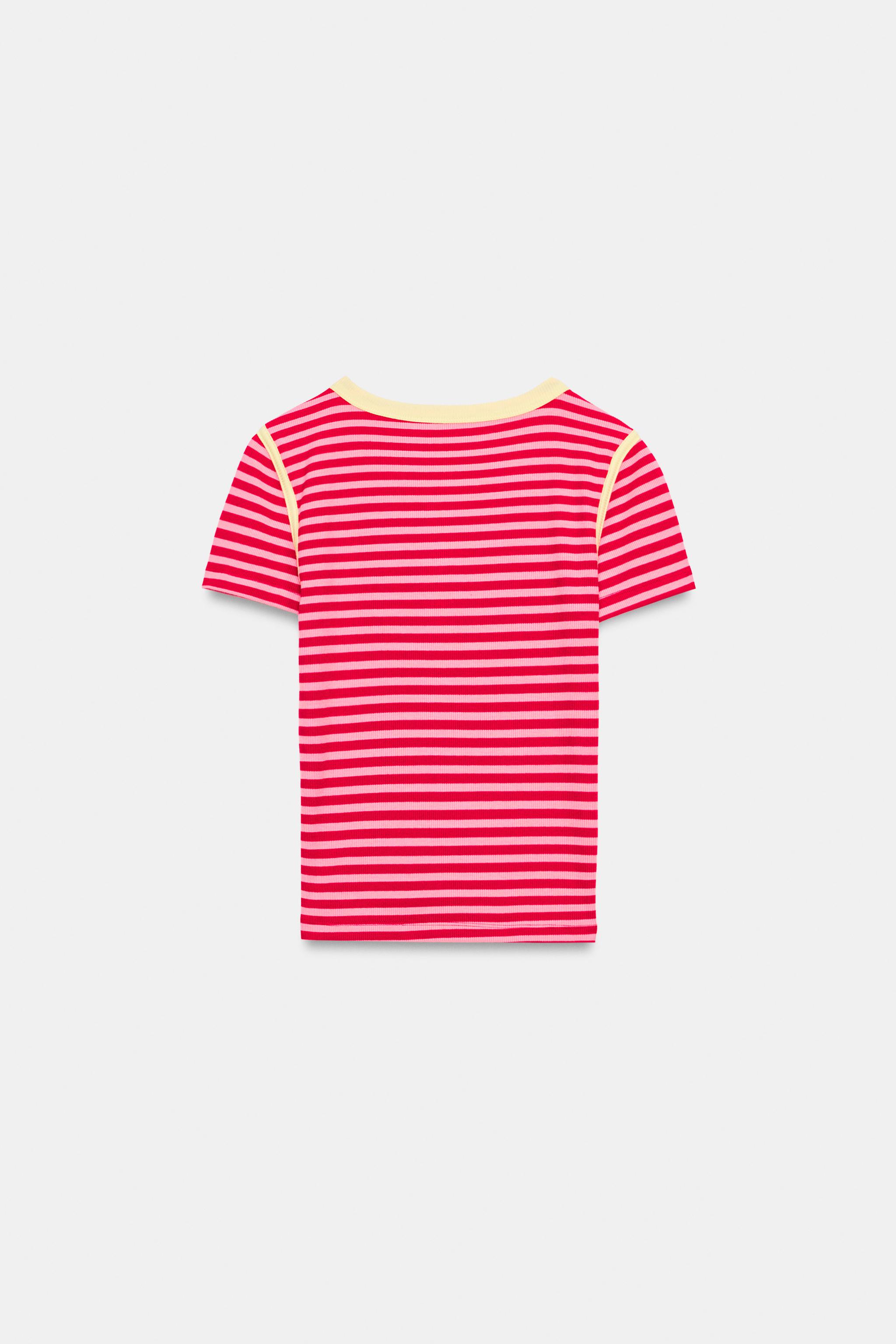 Детские футболки Zara STRIPED RIBBED T-SHIRT — фото 5
