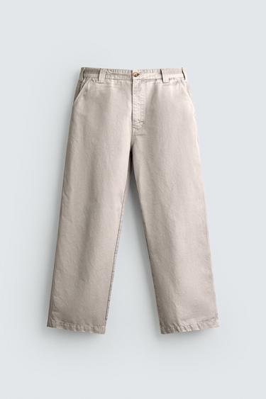 VINTAGE-EFFECT WASHED STRAIGHT-LEG CHINO TROUSERS - Light beige by Zara