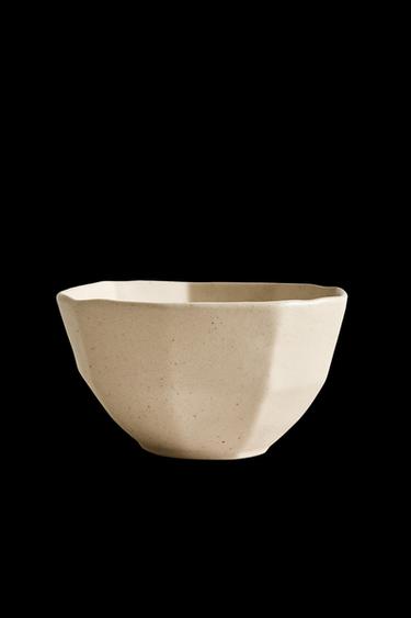 STONEWARE SNACK BOWL WITH RAISED LINE BORDER DESIGN - Sand by Zara