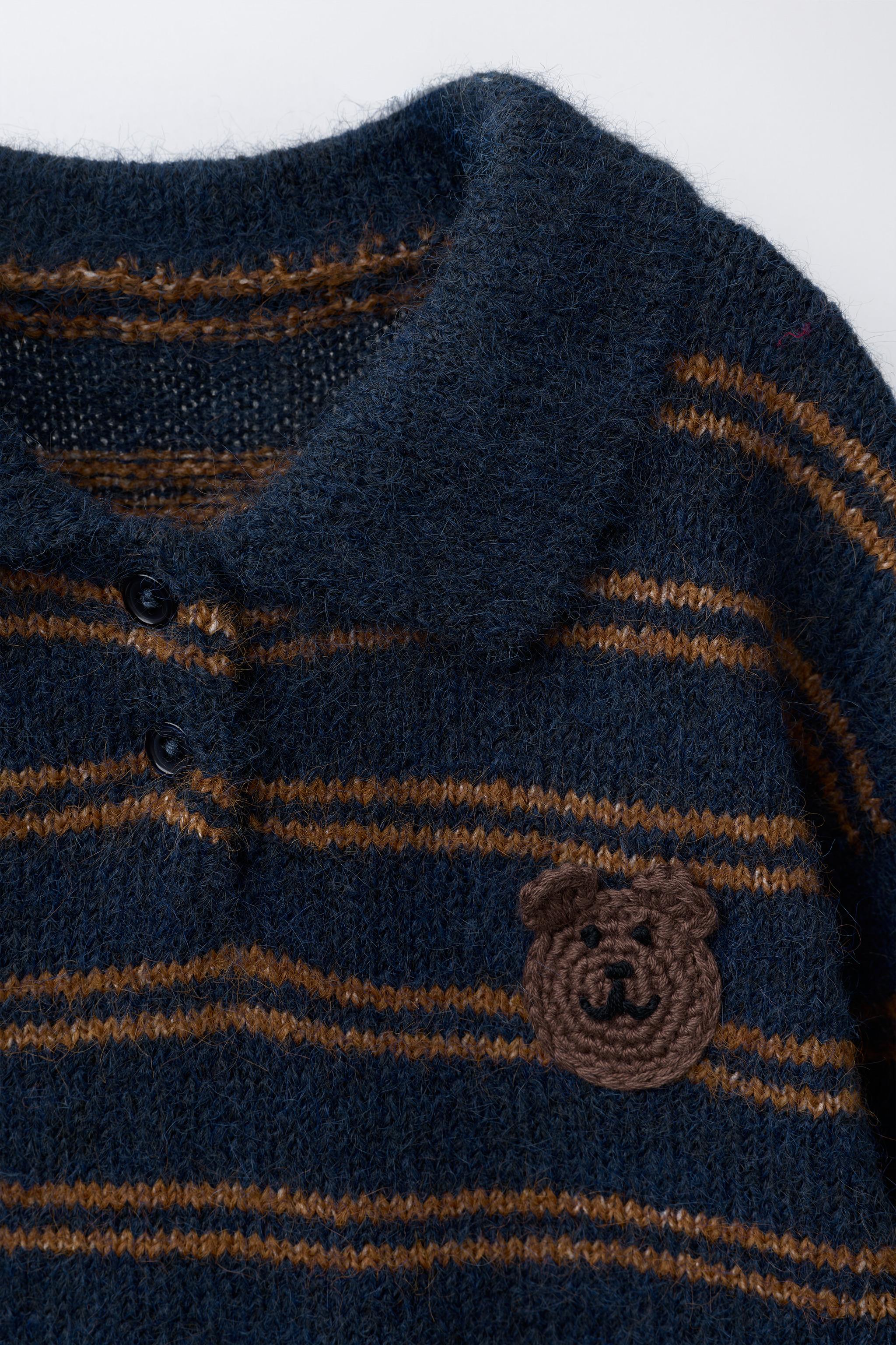 STRIPED CROCHET BEAR KNIT JUMPER