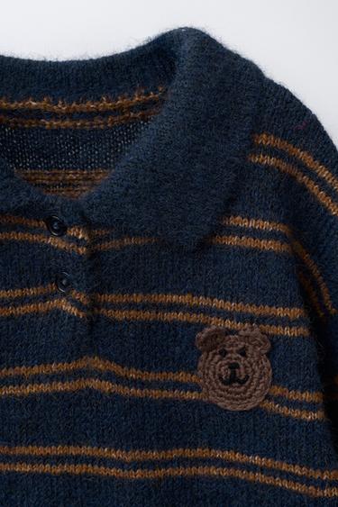 STRIPED KNIT JUMPER WITH CROCHET BEAR - Blue by Zara - Image 2