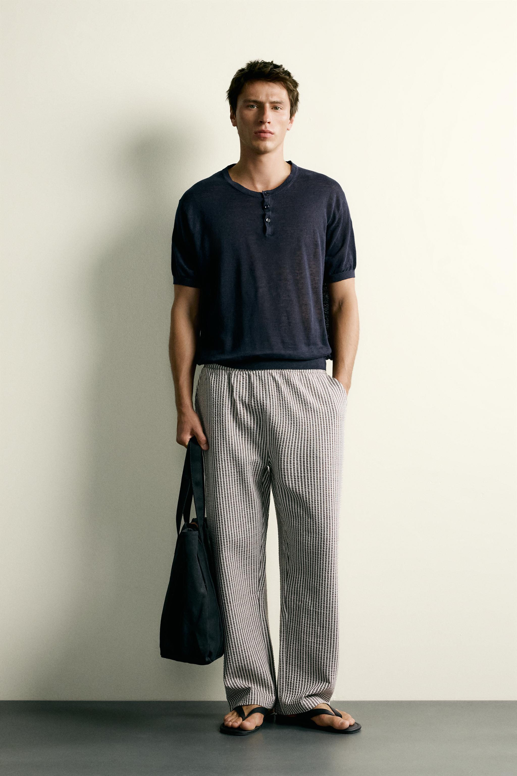 CONTRAST SEERSUCKER RELAXED FIT PANTS