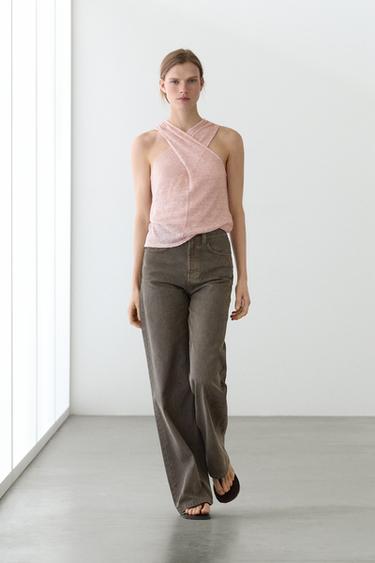 Zara Linen blend top with surplice neckline - Chalk pink - Image 0