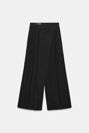 Zara WRAP FRONT WIDE LEG PANTS - Black