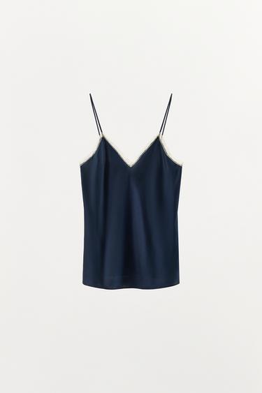 TOP STYLE LINGERIE EN SOIE 100% ET DENTELLE - Bleu marine / Blanc de Zara - Image 3