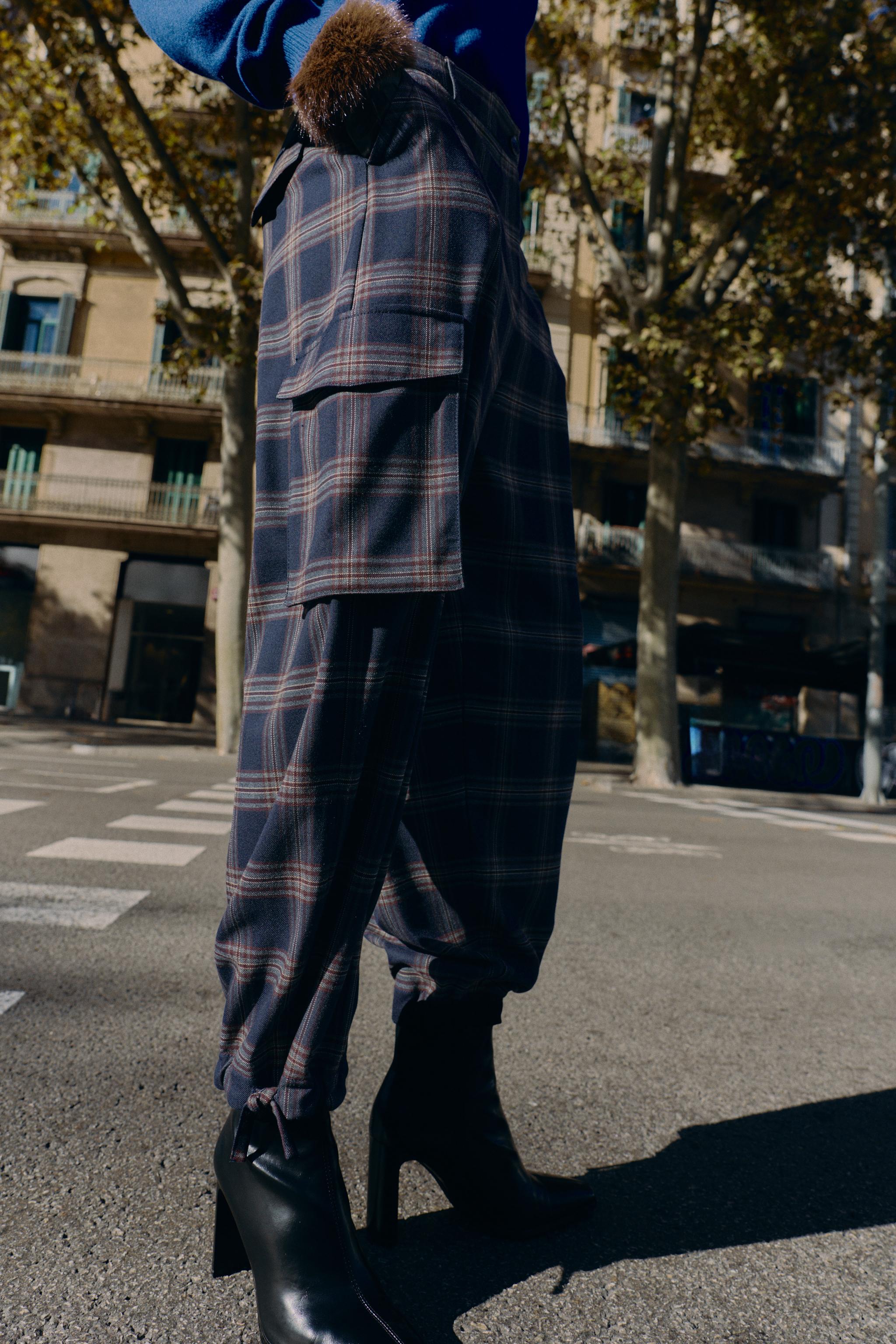 チェック柄カーゴバルーンパンツ - レッド／紺 | ZARA Japan / 日本