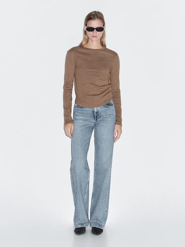 Zara Long sleeve T-shirt with rounded hem - Bone