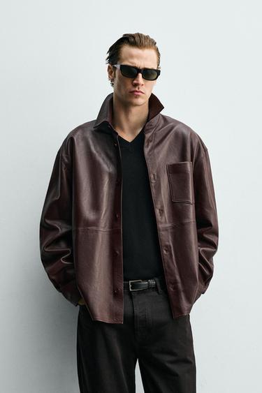 LEATHER OVERSHIRT - Burgundy by Zara