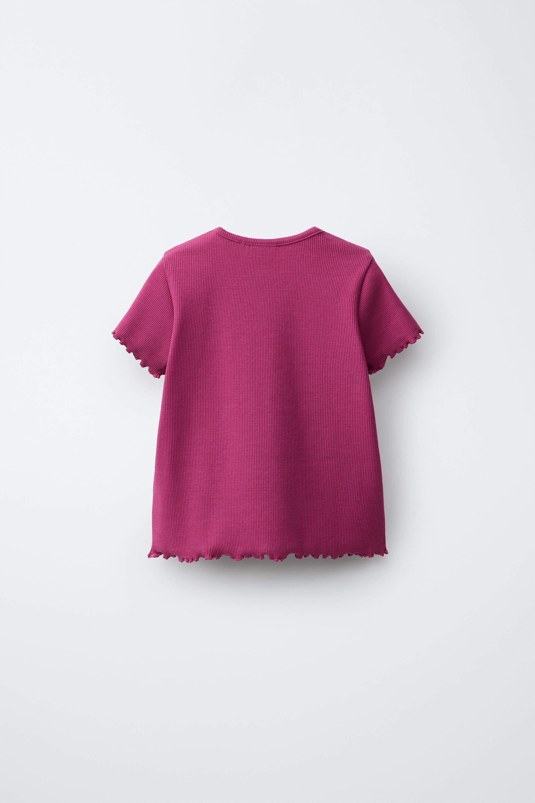 EMBROIDERED RABBIT RIB T-SHIRT — Fuchsia