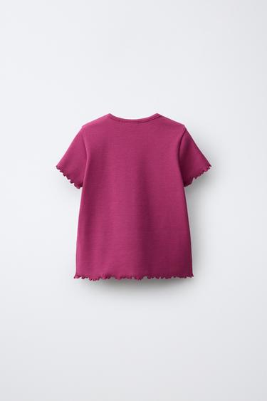 EMBROIDERED RABBIT RIB T-SHIRT — Fuchsia 2