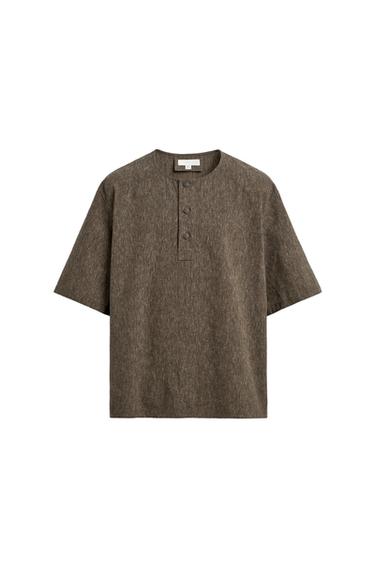 CAMISA POLO CON LIÑO - Caqui de Zara