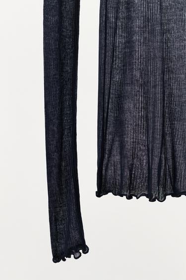 T-SHIRT CÔTELÉ 100% MODAL - bleu/noir de Zara - Image 4