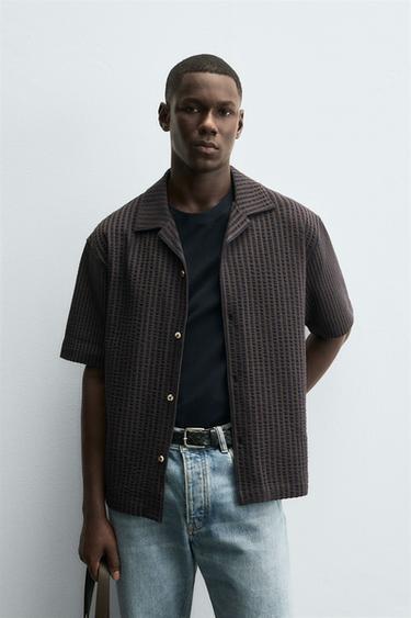 CAMISA SEERSUCKER CONFORT - Marrón-Azul de Zara